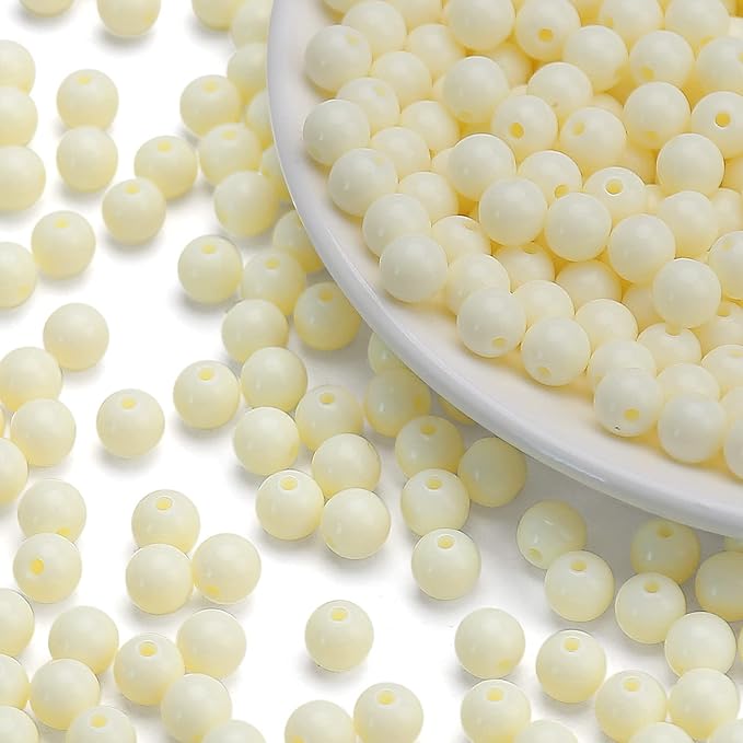bonny boxx 200pcs 10mm smooth beige acrylic round beads, plastic resin bubblegum balls chunky gumball beads for necklace and bracelet making, crafting supplies
