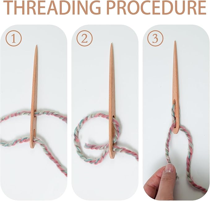 4Pcs Multipurpose Large Two-Eyed Nalbinding Needle – Tapestry Needle for Weaving, Knitting, and Crochet – Handmade Binding Tool in Beech Wood