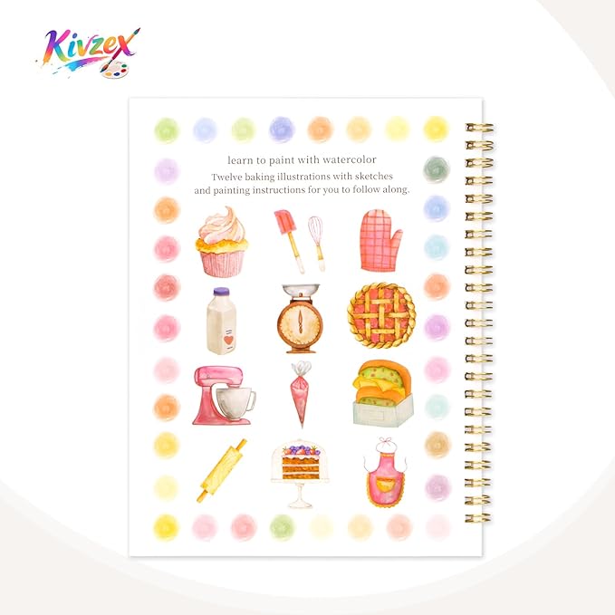 Watercolor Workbook for Adults, Beginner Friendly Watercolor Painting Kit Baking Pattern Water Coloring Book, Nature-Themed Practice Art Gift Water Color Paint Book with Palette and Brush