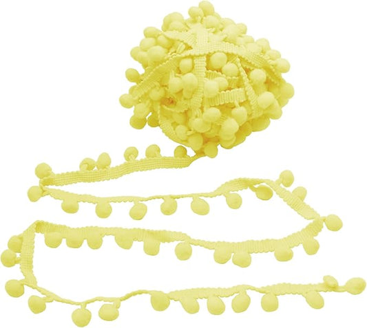 Homiest 10 Yards Pom Pom Trim for Sewing, 1 Inch Wide Light Yellow Ribbon Bundles Textured Fabric Fringe Ribbon, 13mm Ball Pompom Trim for DIY Crafts Curtain Clothes Pillow Home Decoration