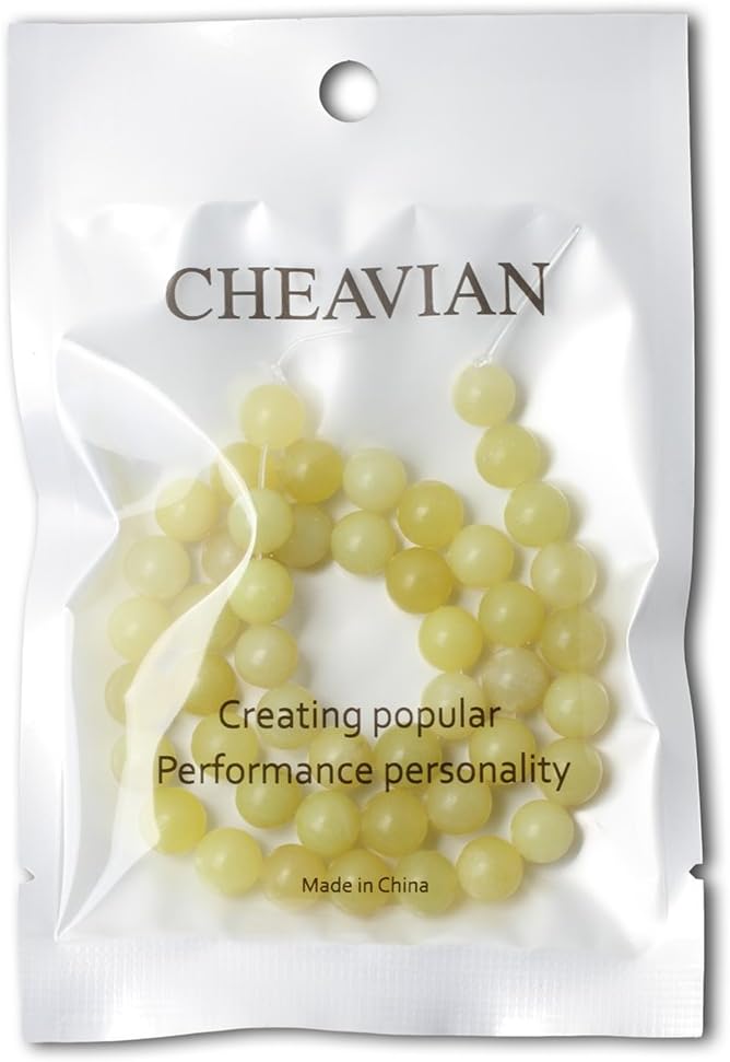 cheavian 45pcs 8mm natural yellow lemon jade gemstone round loose beads for jewelry making diy findings 1 strand 15"