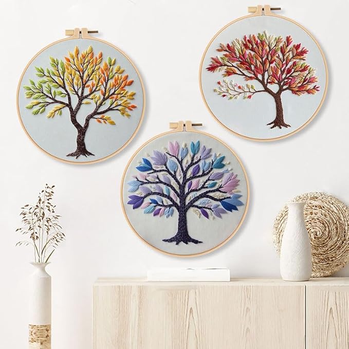 Haootadiy Beginner Embroidery Kit for Adults, Easy Cross Stitch Kit for Beginners and Adults, Full Embroidery Hoop Kit with Needles and Thread Included (Pattern 13)