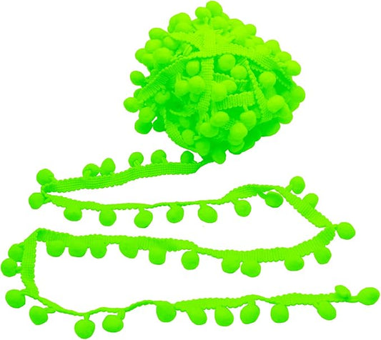 Homiest 10 Yards Pom Pom Trim for Sewing, 1 Inch Wide Neon Green Ribbon Bundles Textured Fabric Fringe Ribbon, 13mm Ball Pompom Trim for DIY Crafts Curtain Clothes Pillow Home Decoration