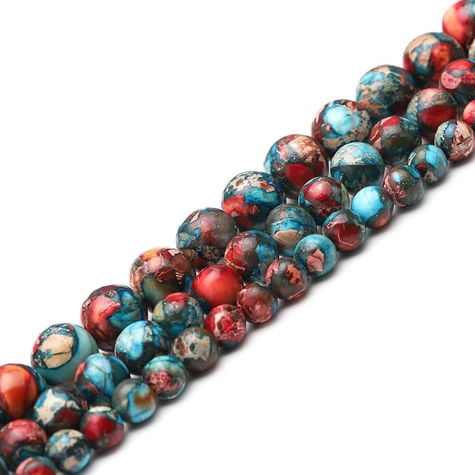 youngbling natural gemstone beads for jewelry making,10mm red blue imperial jasper polished round smooth stone beads for bracelet necklace 15 inch