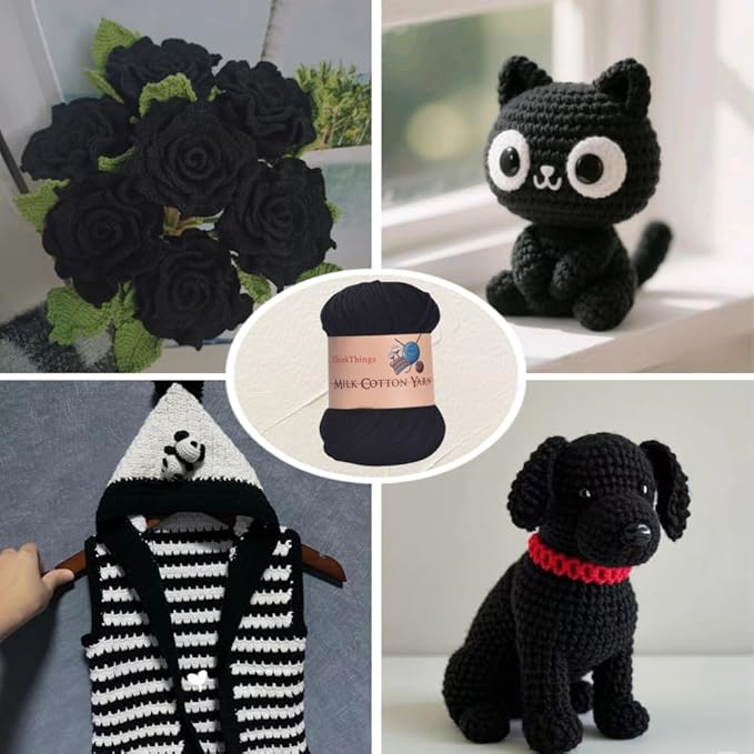 Acrylic Yarn for Crocheting Hand Crochet Yarn Black Cotton Yarn for Knitting 10Balls Pack 17.6Ounces,Crochet Yarn Black
