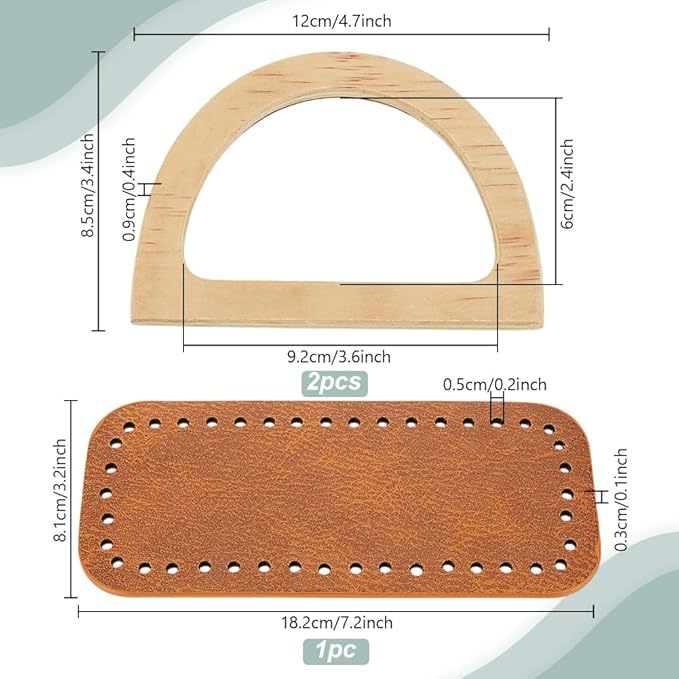 PH PandaHall Crochet Bag Making Kit, 7x3 inch Brown PU Leather Bag Bottom Bases with 2pcs 4.7x3.3 inch D Shape Wooden Handles Purse Handle for DIY Knitting Bags Handbag Shoulder Bags Making