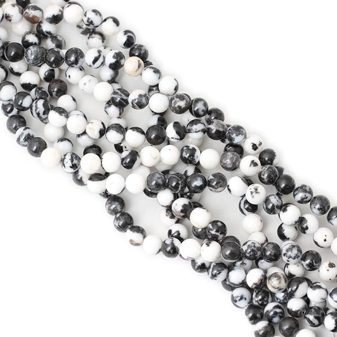 cheavian 45pcs 8mm natural black white zebra jasper gemstone round loose beads crystal energy stone for diy jewelry making 1 strand 15"
