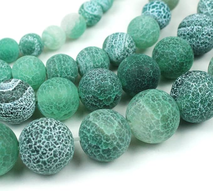 10mm Natural Green Frosted Agate Gemstone Round Loose Beads Crystal Stone Bracelet Necklace Accessories Crafts for Jewelry Making DIY,1 Strand 15"