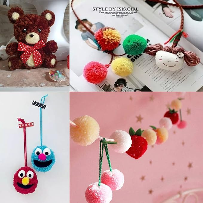Pompom Makers, 4 Sizes Fluff Ball Weaver Needle Pompom Maker Sets-DIY Pompoms Craft Doll Making Kits Contain 1pcs Scissors + 10pcs Knitting Stitch Markers + 10pcs Plastic Needles(25)