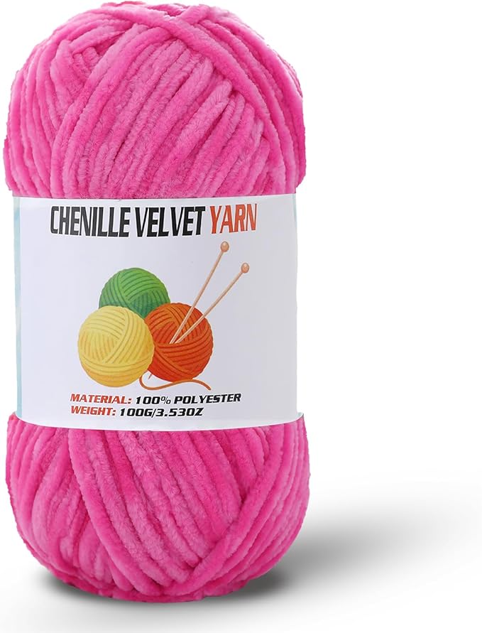 Velvet Chenille Chunky Yarn, Handcrafts Weaving Soft Chenille Yarn for Crocheting Clearance, Used for Making Baby Yarn Blanket, Clothes, Knitting Creations (1 - Deep Pink)