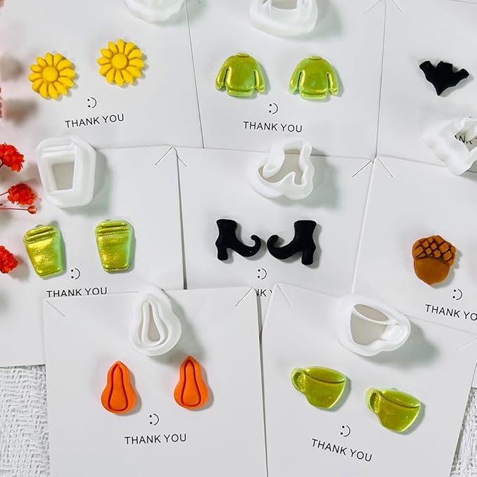Xaekicr 12PCS Mini Halloween Clay Cutters for Polymer Clay Jewelry – Small Clay Earring Cutters, Fall Pumpkin Coffee Boot Shapes, Polymer Clay Tools & Molds Kit
