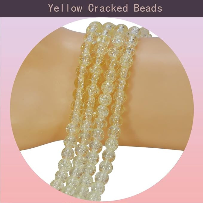 1050pcs Yellow Crackle Glass Beads Handcrafted Round Lampwork Smooth Loose Beads for Bracelet & DIY Jewelry Making 6mm