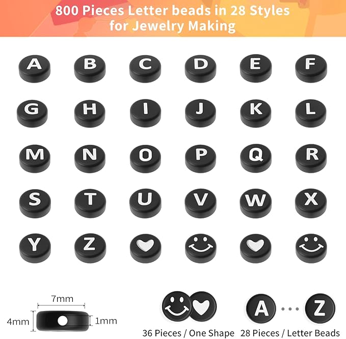 ARTDOT 800 Pieces Assortment Letter Beads for Friendship Bracelets Making Kit, 28 Styles Jewelry Making Supplies Alphabet Beads Set Preppy Crafts Art