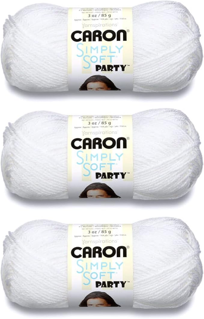 Caron Simply Soft Party Snow Sparkle Yarn - 3 Pack of 85g/3oz - Acrylic - 4 Medium (Worsted) - 164 Yards - Knitting/Crochet