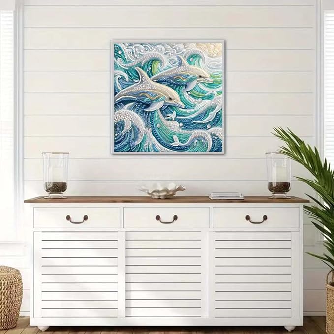 Dolphin Animal Special Shape Diamond Art Kits for Adults,5D Diamond Painting Kits for Adults Beginners,DIY Paint by Diamond Dots Crystal Rhinestones Painting Kits for Home Wall Decor 12×12inch