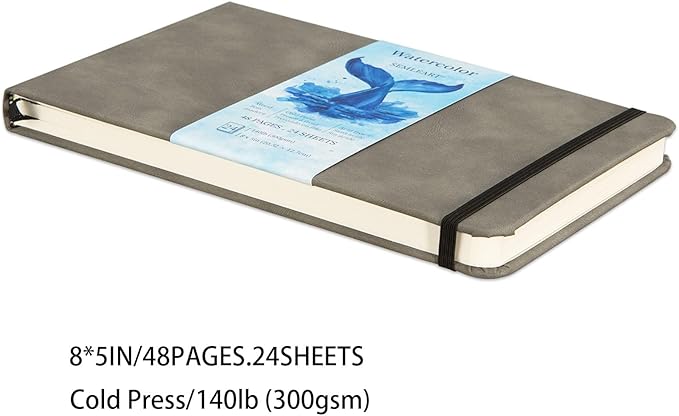 SEMLEART Watercolor Sketchbook Journal for Painting, Watercolor Paper 140 lb/300GSM，24 Sheets, 5x8 Inches, Travel Notebook for Art Painting, Mixed Media, Drawing