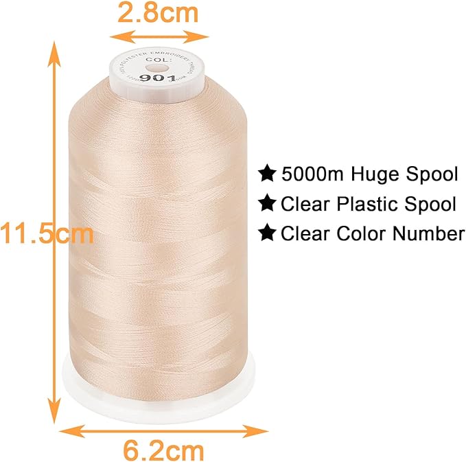 New brothread - Single Huge Spool 5000M Each Polyester Embroidery Machine Thread 40WT for Commercial and Domestic Machines - Flesh