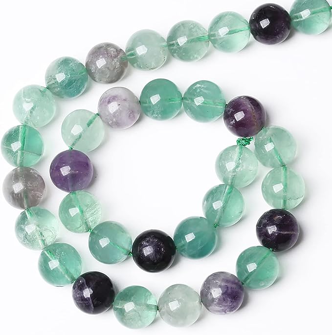 38pcs 10mm Natural Stone Beads Fluorite Gemstone Round Loose Beads for Jewelry Making DIY Bracelet Necklace 15"