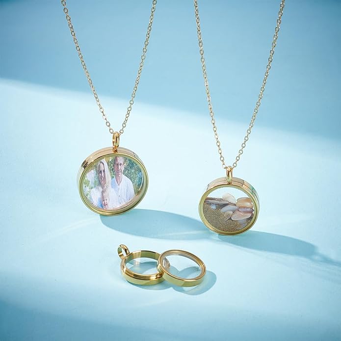 UNICRAFTALE 3 Sets Real 18K Gold Plated Memory Locket Charm Stainless Steel Flat Round DIY Picture Photo Necklace Making Kit Crystal Locket Pendants Glass Floating Charm for Jewelry Making