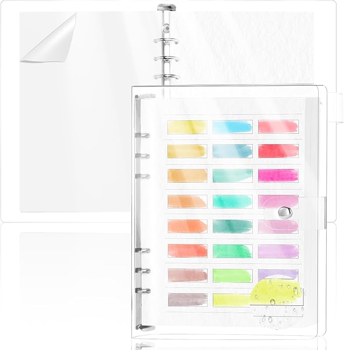 2 Pack Watercolor Swatch Book for Artists 140Lb 100% Cotton 15 Sheets Acid-Free Travel Size Painters Color Diary Spiral-Bound A5 Watercolor Journal Paper for Oil Pastels with Glassine PVC Cover