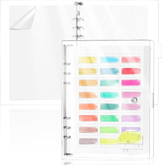1 Pack Watercolor Swatch Book for Artists 140Lb 100% Cotton 15 Sheets Acid-Free Travel Size Painters Color Diary Spiral-Bound A5 Watercolor Journal Paper for Oil Pastels with Glassine PVC Cover