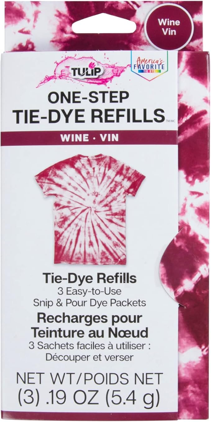 Tulip One-Step Tie-Dye Kit , 3 Fabric Dye Refill Packs, Packs, Wine