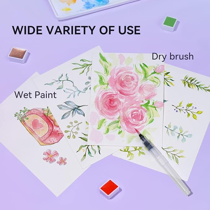 MeiLiang Watercolor Paint Set, 36 Standard Colors and 12 Glittery Colors in Exquisite Carrying Box with Metal Ring and Watercolor Brush, Perfect as Art Gift, Suitable for Beginners, Professionals