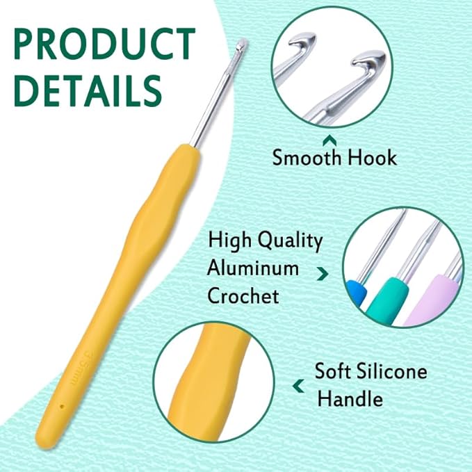 YAWIKO Crochet Hooks Set, Ergonomic Crochet Hooks with case for Arthritic Hands, Lightweight Crochet Knitting Needles Accessories for Beginners and Arthritis Hands (9 Size (2.0~6.0mm))