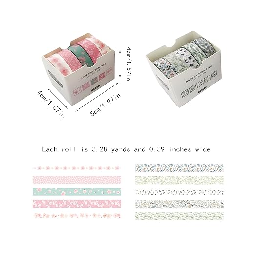 10 Rolls Washi Tape Set,Scrapbook Tape,Washi Tape Organizer,Decorative Tape,Vintage Floral Washi Tape Set,Creative Decorative Tapes,for Arts, DIY Crafts, Journals, Scrapbooking, Wrapping