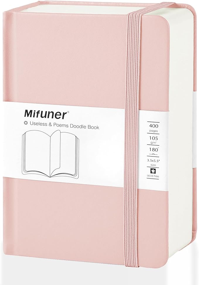 Mix Media Pad,3.5"x5.5" Small Hardcover Leather Art Sketchbook,105 GSM 200 Sheets/400 Pages Acid Free Artistic Painting Drawing Sketching Writing Paper, Handy Pocket Journal Notebook.Pink