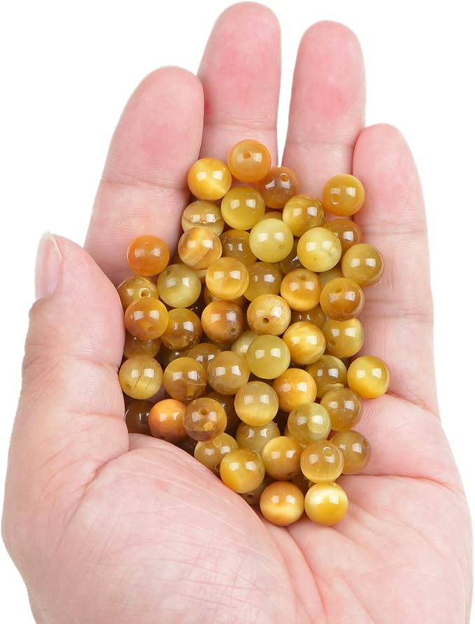 bymitel 140pcs crystal beads stone gemstone round energy healing loose beads with stretch cord for jewelry making bracelets anklets (light yellow tiger's eye, 8mm 140pcs)