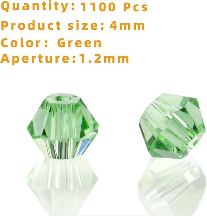 laopottbeads 1100pcs 4mm bicone crystal glass beads for jewelry making, sparkling mini beads for suncatchers, diy bracelets & craft projects (green)