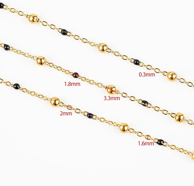 UMAOKANG 16.4 Feet Gold Chain for Jewelry Making Golden Black Ball Bead Link Chain Roll Necklace Anklet DIY Jewelry Supplies with Lobster Clasps and Jump Rings Bulk