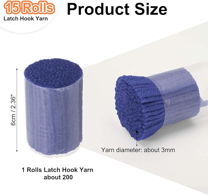 PATIKIL 15 Rolls Latch Hook Yarn, Latch Hook Kit Yarn Precut Hook Rugs Making Crochet Bundles for Latch Hook Rug Adults Beginners Tapestry DIY Craft, Dark Blue