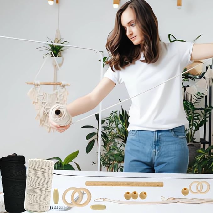 easy macrame kits for adults beginners supplier wood beads,rings,wooden dowel for macrame plant hangers,boho wall hanging with instruction book for starters christmas crafts for adults