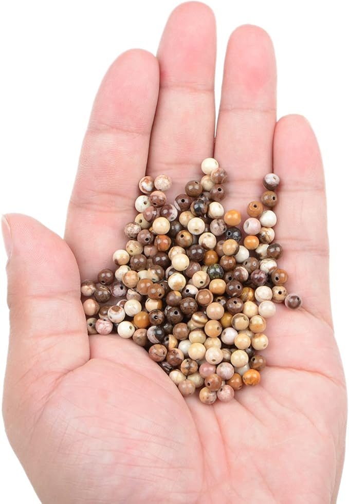 bymitel 210pcs natural crystal beads stone gemstone round energy healing loose beads with stretch cord for jewelry making bracelets anklets (brown zebra jasper, 4mm 210pcs)