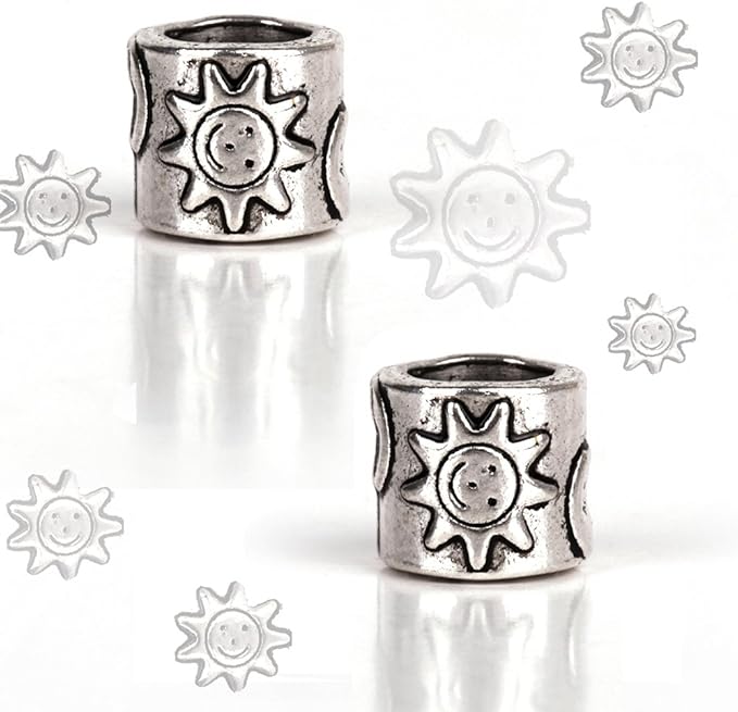 RUBYCA 50pcs Tibetan Silver Tone Spacer Beads Fit European Charms Bracelet Sun and Moon Design