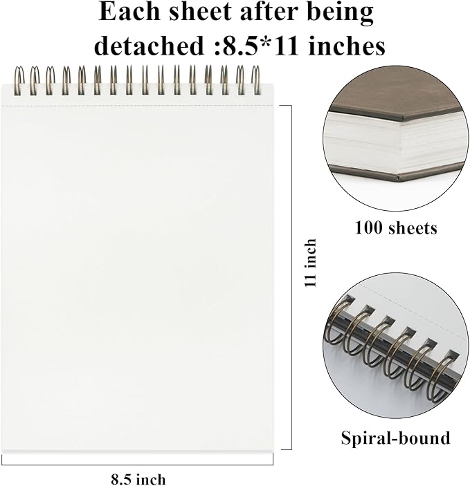 fuxi sketchbook 8.5x11, 100 sheets hard cover sketch book 8.5" x 11", 68 lb/100gsm drawing pad paper, spiral sketch pad 8.5" x 11", blank sketchbook for art class, artist supplies for adults