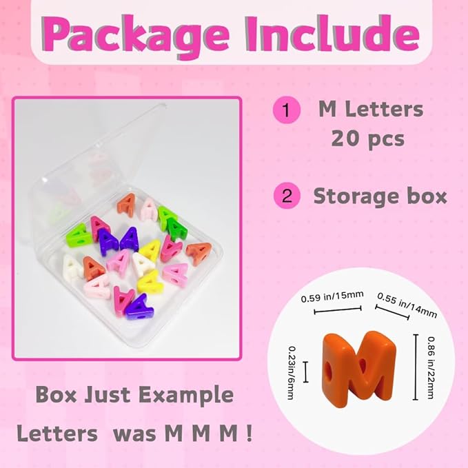 Maerolre 20Pcs Large Letter Beads, 20mm Big Acrylic Bubble Alphabet Beads, Colorful Plastic Beads for DIY Keychains, Jewelry Making, Phone Crafts Projects - M