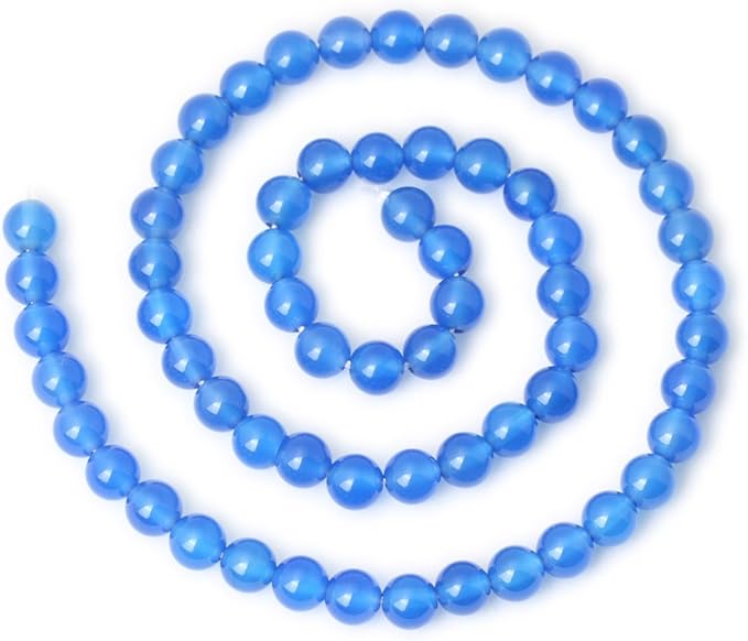 60PCS 6mm Smooth Surface Blue Agate Round Loose Beads Energy Stone for Jewelry Making 1 Strand 15"