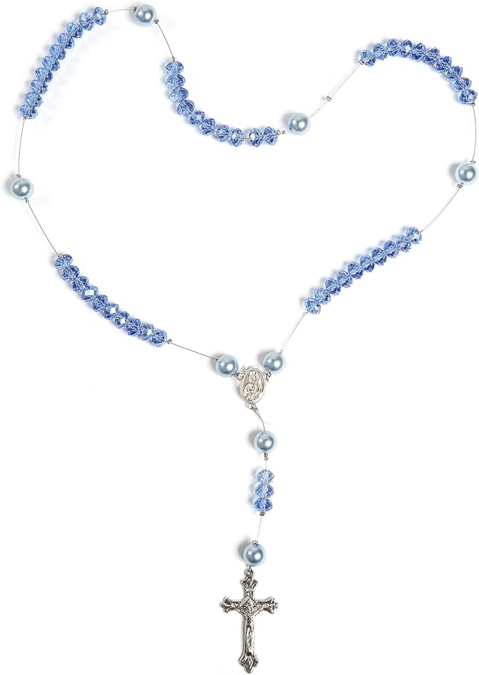 Linpeng Sky Blue Glass Crystal Pearl Beads Rosary Jewerly Kit, Rosary Making Supplies, Gift for Beader, 1 Pack