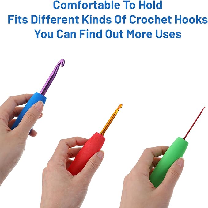 5Pcs Crochet Hook Grips, Soft Light EVA Ergonomic Crochet Hook Grip for Arthritic Hands, Fits 2mm-10mm(0.08in-0.39in) Hooks Comfortable Removable Cushions Hands Handle Multi-Color （Only Handle）