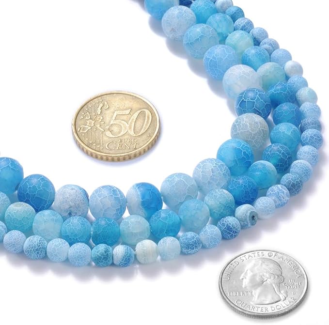 10mm Natural Blue Frosted Agate Gemstone Round Loose Beads Crystal Stone Bracelet Necklace Accessories Crafts for Jewelry Making DIY,1 Strand 15"