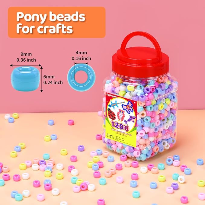 eppingwin 1200pcs pony beads for bracelets, macaron kandi beads for hair braids, easy storage pony bead for jewelry making