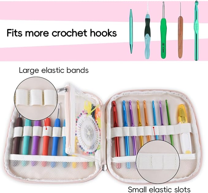 Crochet Hook Case,Portable Zipper Storage Organizer Bag for Crochet Hooks, Knitting Needles, Project & Sewing Supplies, Lightweight,Easy to Hold (No Accessories Included).Deep Blue Flowers