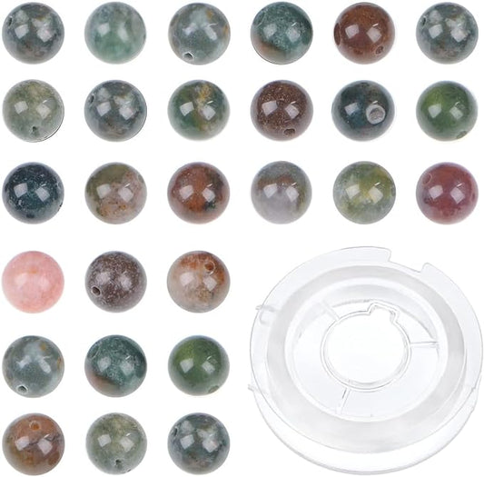 bymitel 10mm natural indian agate round beads gemstones genuine with 90pcs diy jewelry making unisex (10mm 90pcs, indian agate)