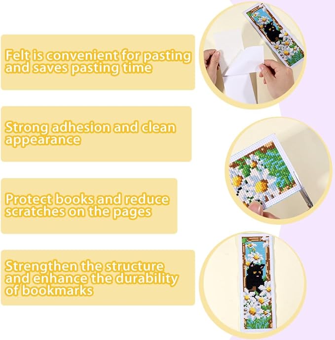 ORIGACH 6 Pcs Cross Stitch Bookmark Kit for Beginner Adults with Backing Felt Floss Instruction, Cat and Daisy Stamped Embroidery Bookmark Kit for Starters Book Lovers