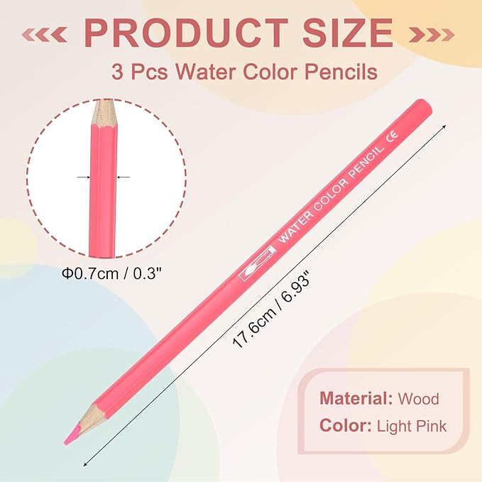 PATIKIL Watercolor Pencils, Light Pink Color Pencil Set Sketch Coloring Drawing Colored Pencils Bulk Artist Drawing Supplies for Adult Coloring Book Blending, 3 Pcs
