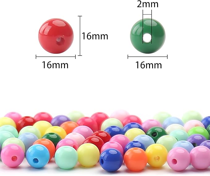 bonny boxx 60pcs 16mm smooth mix colors acrylic round beads, plastic resin bubblegum balls chunky gumball beads for necklace and bracelet making, crafting supplies