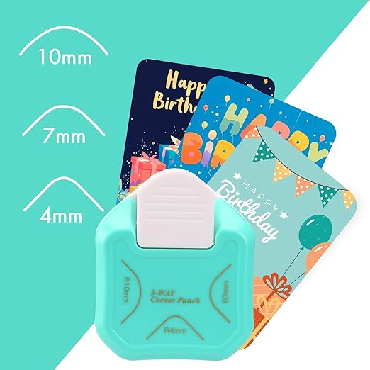 3 in 1 Corner Rounder Punch, 4mm, 7mm, 10mm, 3 Way Corner Cutter Rounder for Paper Crafts, Flash Cards, DIY Projects, Junk Journals, Photo Album, Business Cards, and Scrapbooking